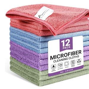 SIFANGKE Microfiber Cleaning Cloth, 12 Pack Assorted Color Cleaning Rags for Housekeeping, Colorful Reusable Microfiber Towels for Car, Kitchen, Bathroom and Household Cleaning Supplies, 11.8"X11.8"