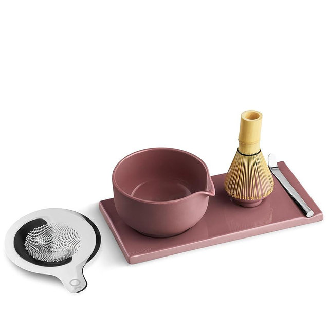 Fellow Matcha Set, Complete Matcha Tea Kit with Ceramic Bowl, Bamboo Whisk & Stand, Stainless Steel Spoon, Sifter, & Tea Tray, Desert Rose Set