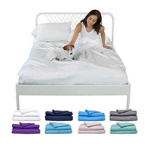 Sheets & Giggles 100% Eucalyptus Lyocell Sheet Set. Versus Cotton or Bamboo, Our Eucalyptus Sheets are Softer, Cooler, Temperature-Regulating, Sustainable, Pesticide-Free, Hypoallergenic. No Sheet.