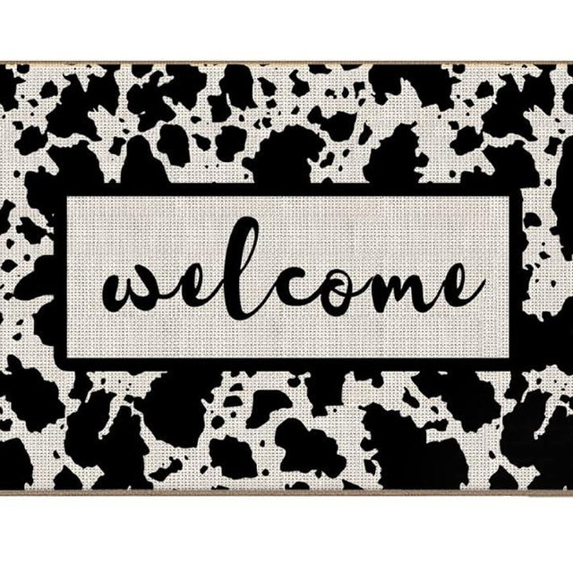 Lacosu Farmhouse Welcome Cow Print Cowhide Pattern Door Mat Doormat,17"X30" Decorative Home Indoor Outdoor Patio Entry Front Door Mat,Farmhouse Cow Rustic Welcome Mat Decor,Cow Print Gifts for Women
