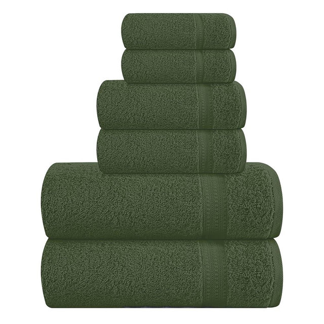 MyOwn 6 Piece Towel Set, 100% Combed Cotton - 2 Bath Towels, 2 Hand Towels, 2 Wash Cloths - 500 GSM Luxury Hotel Quality Ultra Soft Highly Absorbent Towel Set for Bathroom - Olive Green