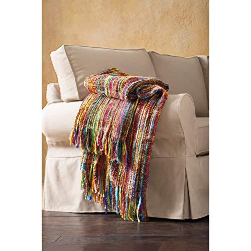 ART & ARTIFACT Fringe Throw Blanket - Chunky Knit Decorative Warm Acrylic Afghan - 48" x 70" - Bright Striped Colors