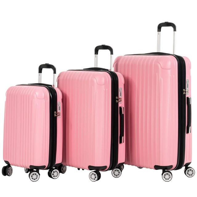 Murtisol 3 Pieces ABS+PC Luggage Sets, Expandable+TSA Lock, 210D lining, Durable Spinner Suitcase 20&quot; 24&quot; 28&quot;, 3PCS Pink