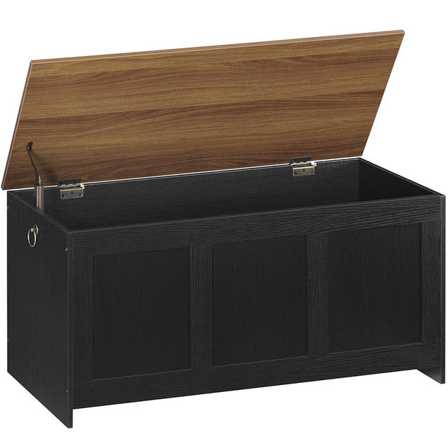HOOBRO Storage Bench, 39.3" Retro Wooden Storage Chest, Wooden Storage Trunk, Toy Organizer with Lift Top, Multifunctional Entryway Organizer, for Entryway, Living Room, Black and Walnut BH141CW01