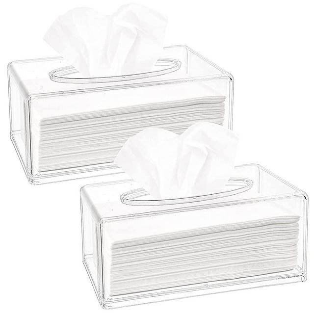 Yopay 2 Pack Clear Tissue Dispenser Box, Facial Acrylic Tissue Box Cover Holder, Napkin Organizer for Bathroom, Kitchen and Office Room, Rectangle, 8.7 x 4.7 x 3.9 Inch