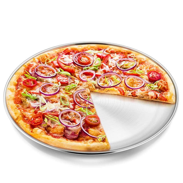 13½ inch Pizza Pan, P&P CHEF Pizza Tray, Stainless Steel Round Pizza Plate for Baking Serving Roasting, Non-toxic & Healthy, Heavy Duty & Durable