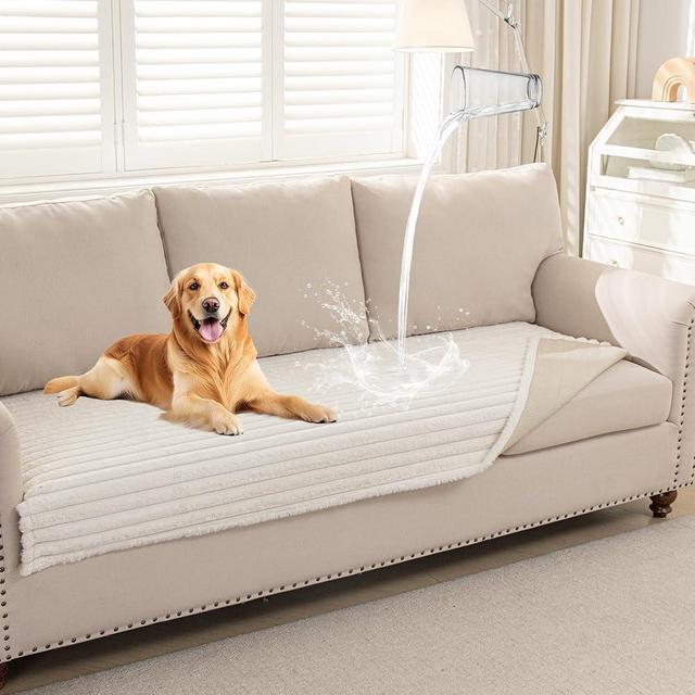 Deep Dream Waterproof Couch Cover for Dogs, Fuzzy Sofa Covers for Pet, Non-Slip Couch Covers for 3 Cushion Couch Sofa Pet Friendly (Off White, 35" x 82")