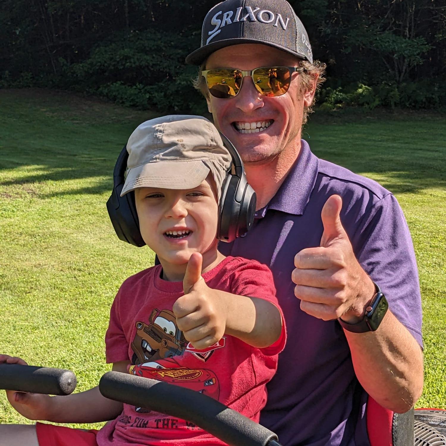Jeff and Megan’s nephew Evren in the very special and exciting zero-turn mower.
