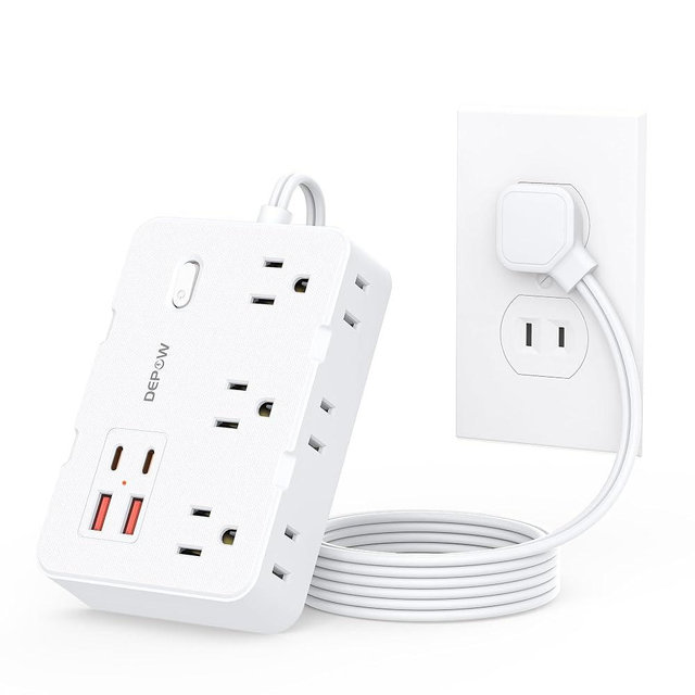 DEPOW 2 Prong to 3 Prong Adapter Power Strip - 6 Outlets & 4 USB Ports (2 USB-C), 1050J Two Prong Surge Protector, 5FT Extension Cord, Wall Mount - Ideal for Old Houses Non-Grounded Outlets