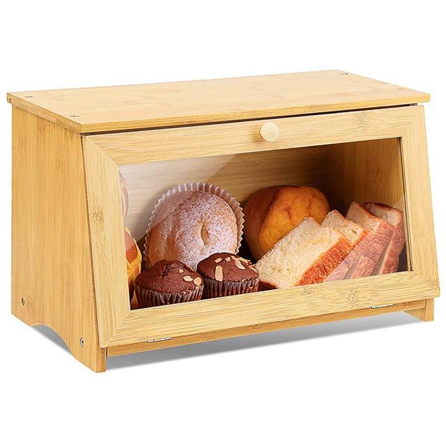 Wood Bread Box for Kitchen Bamboo Large Capacity Food Storage Bin