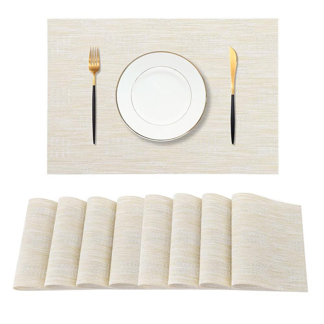 Leetaltree Wheat Placemats Set of 8 - Heat Resistant Non-Slip Place mats for Dining Table, Washable Durable PVC Vinyl Woven Table Mats（Wheat, 8）