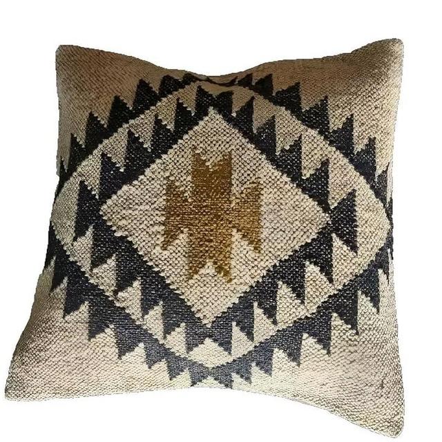 LKGSM RUGS Handwoven Kilim 18x18 inch Square Indian Outdoor Cushion Cover, Decorative Throw Pillow Case, Jute Pattern 51