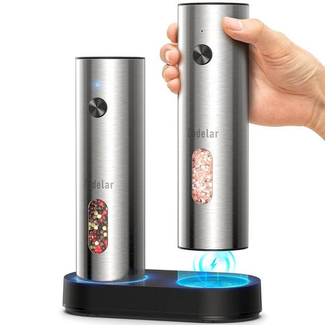 Salt and Pepper Grinder Set Electric,Rechargeable Salt and Pepper Shakers Stainless Steel with USB C Dual Charging Base,Upgraded Large Capacity, Adjustable Coarseness,LED Light, Ideal for Mom