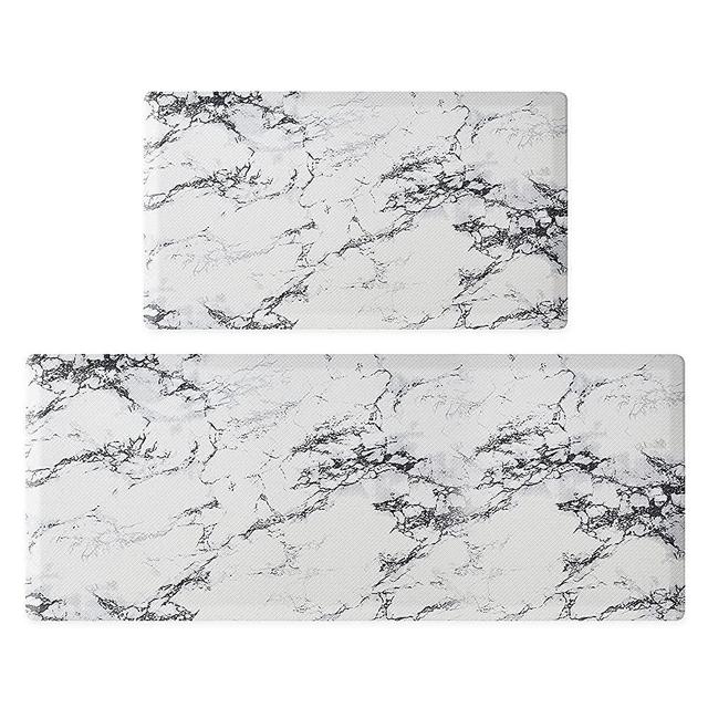 Asvin Kitchen Mat Set of 2 Pieces, Anti Fatigue Cushioned Kitchen Rug for Floor, Non-Slip PVC Waterproof Heavy Duty Sink Mat for Home, Office, Laundry, 17"x30"+17"x47"