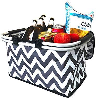 Large Insulated Picnic Basket Cooler | 9 Gal Capacity Leakproof Folding Collapsible Portable Market Basket Bag Set Aluminum Handles for Travel, Shopping & Camping | Keeps Wine, Food & Drinks Fresh
