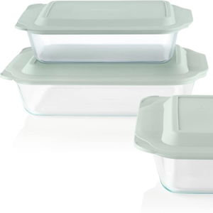 Pyrex Deep 3-Pack Glass Baking Dish Set (9"x13", 7"x11", 8"x8") With BPA-Free Lids, Rectangular Glass Bakeware, Dishwasher, Microwave, Freezer & Pre-Heated Oven Safe