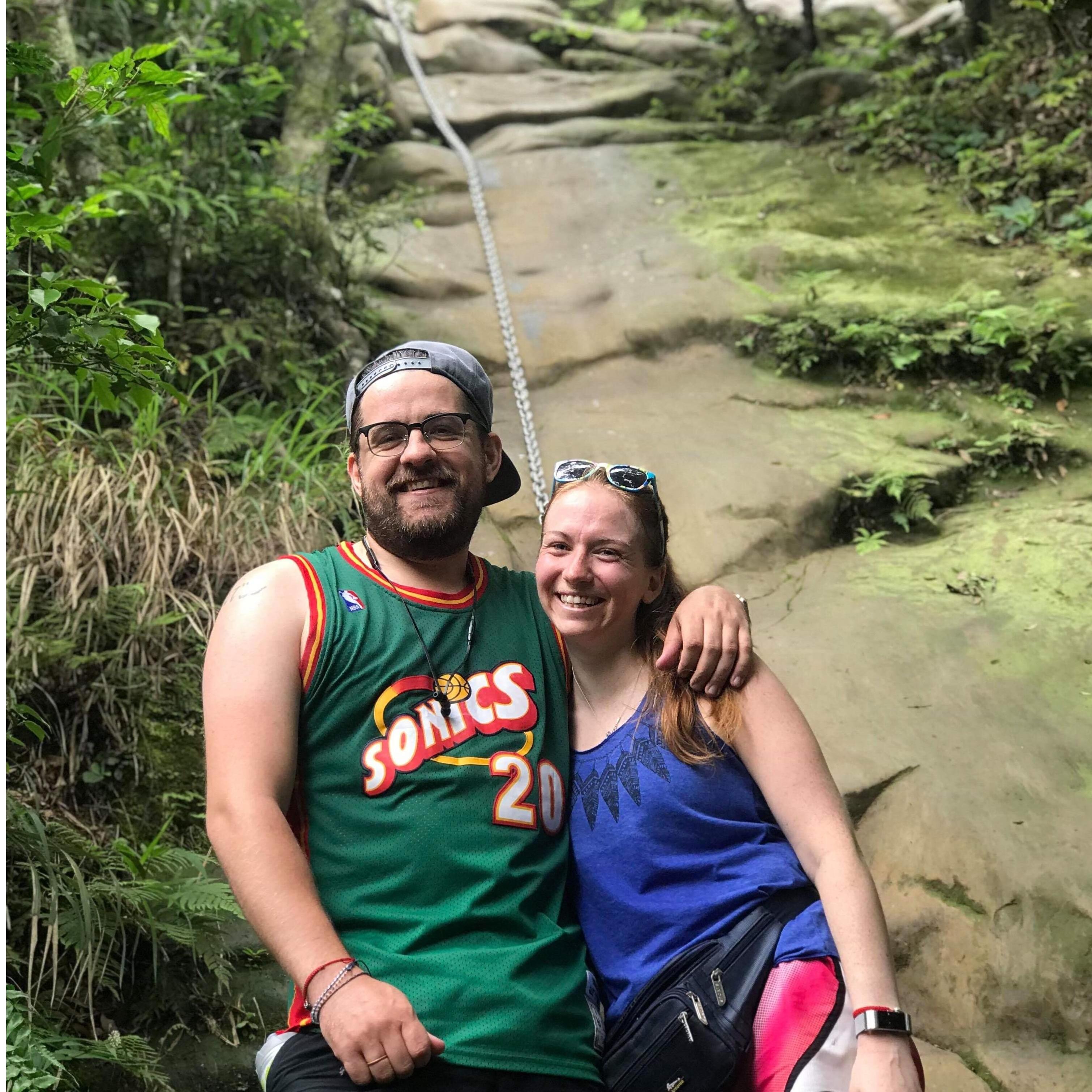 Climbing up and down ropes and ladders through the mountains of Taiwan