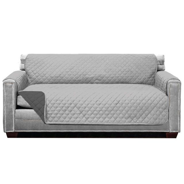 Sofa Shield Original Patent Pending Large Sofa Slipcover, Many Colors, Seat Width to 70 Inch, Reversible Furniture Protector with Straps, Couch Slip Cover Throw for Pet Dogs, Kids, Light Gray Charcoal