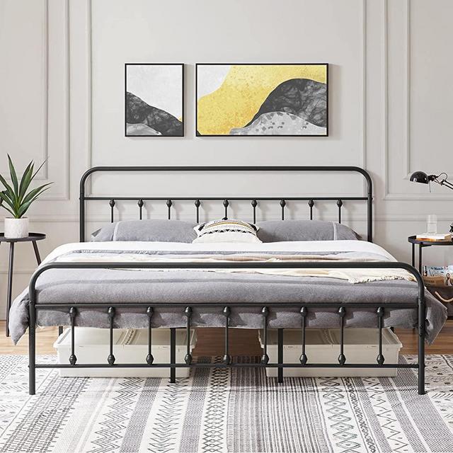 Yaheetech Classic Metal Platform Bed Frame Mattress Foundation with Victorian Style Iron-Art Headboard/Footboard/Under Bed Storage No Box Spring Needed for Boys Girls King Size Black