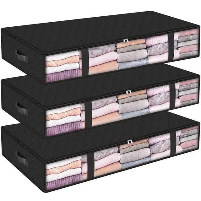 BlissTotes Storage Bags, Closet Organizers and Storage, Foldable Storage Bins with Durable Handles, Under Bed Storage Containers for Closet, Clothing, Organization and Storage, 90L/3 Pack/Black