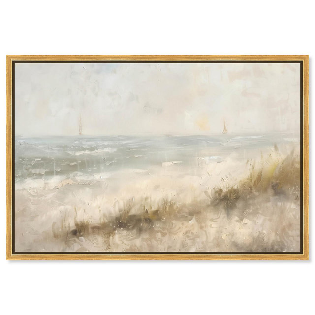 Art Remedy Early Morning on the Shore Beach, 45" x 30", Gold Frame