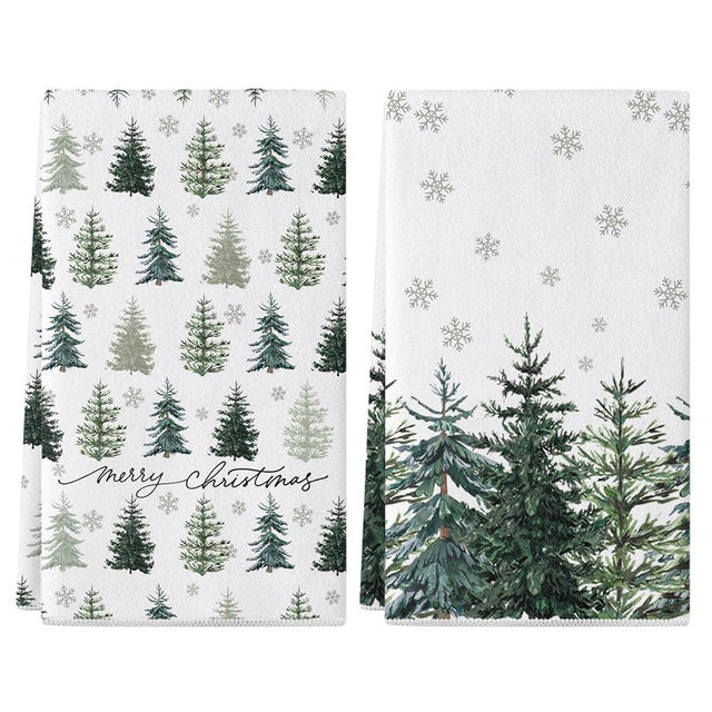 Siilues Christmas Kitchen Towels Set of 2, 18x26 Inch Merry Christmas Tree Hand Towels Seasonal Winter Holiday Decorations for Home Drying Dishcloth