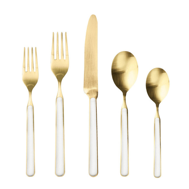 Fantasia Ice Gold Flatware 5 Piece Set in Porcelain