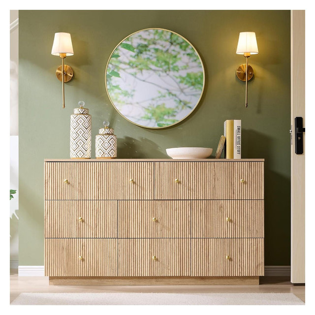SinCiDo 8 Drawer Fluted Dresser, 55" Wide Wood Chest of Drawers with Deep Storage, Modern Storage Organizer for Bedroom, Living Room, Natural