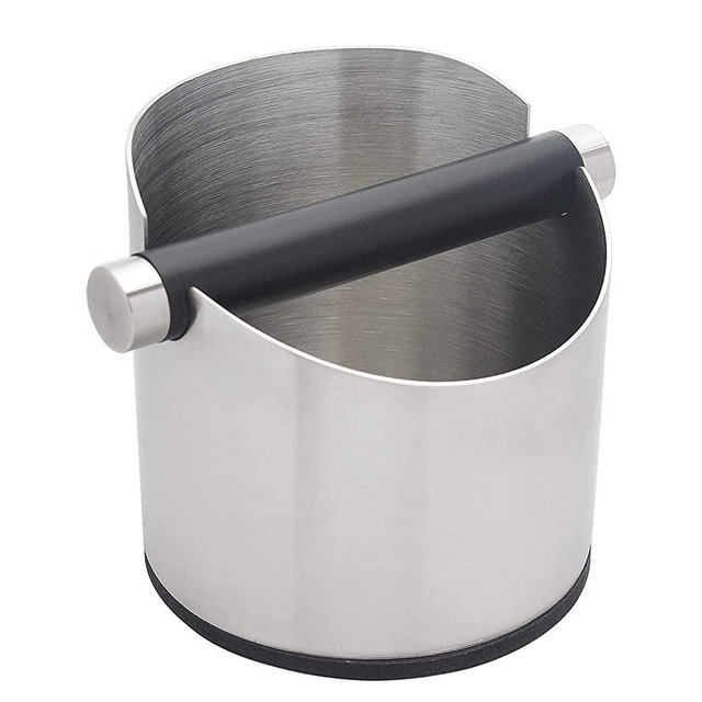 Espresso Knock Box, OSBUN Stainless Steel Coffee Grounds Knock Box, With Removable Knock Bar and Non-Slip Rubber Base (Silver)