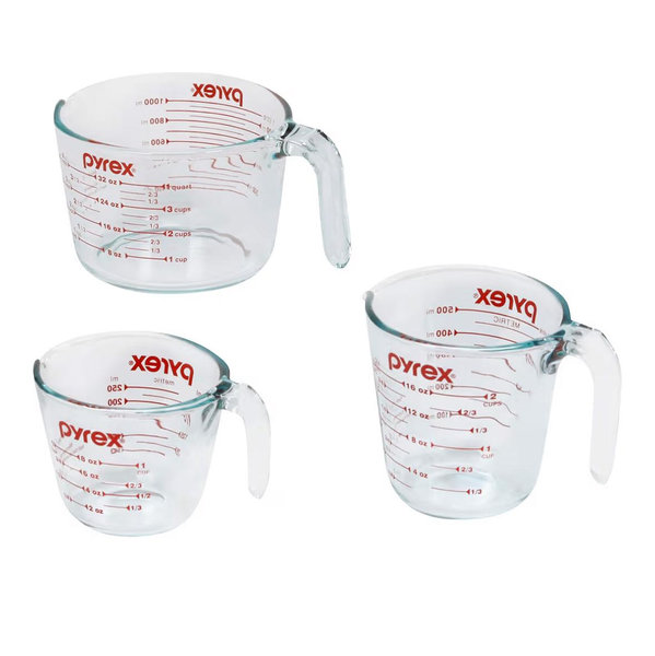 Pyrex Essentials (3-Pack) Glass Measuring Cups Set, (1, 2 & 4 Cup) Measuring Cups For Prepping, Baking and Cooking, Preheated Oven, Dishwasher, Freezer, and Microwave Safe