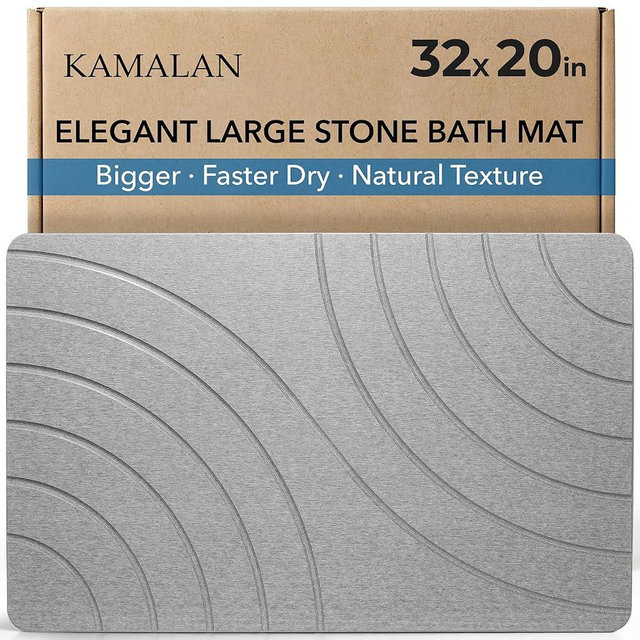 32x20 Large Stone Bath Mat for Floor, Diatomaceous Earth Shower Mat,Non-Slip Quick Drying, Super Absorbent Diatomite Stone Bath Mat – Elegant Modern Design, Grey (CloudGrey)