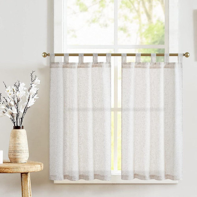 jinchan Beige Kitchen Curtains 36 Inch Linen Tier Curtains Farmhouse Tab Top Cafe Curtains Small Window Drapes Flax Country Rustic Light Filtering for Bathroom Laundry Room RV 2 Panels Crude