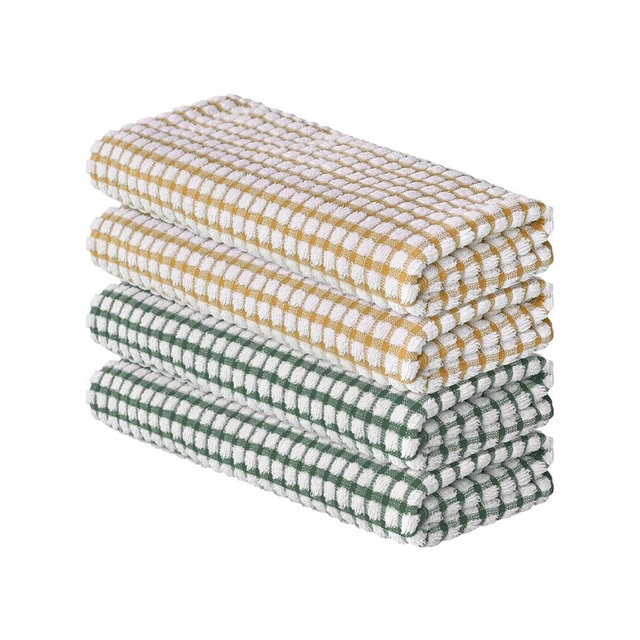 Artoid Mode Cotton Orange Green Terry Kitchen Dish Towels, 16x25 Inch Ultra Soft Absorbent Quick Drying Household Cleaning Dish Cloths Kitchen Rags Set of 4，Multicolor