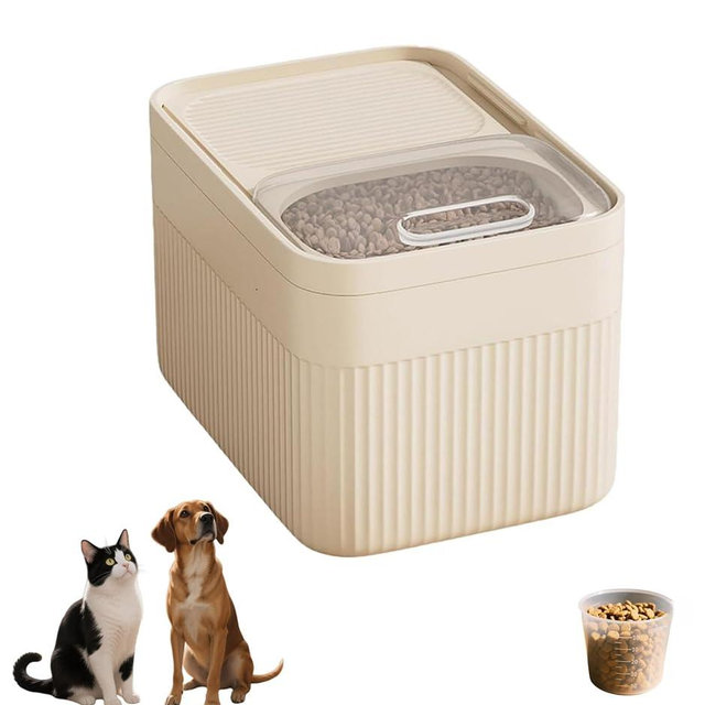 Tincasen High-Capacity Pet Food Container Airtight with Cup, Dog Food Storage Container,Durable Design for Dog/Cat/Bird Food Storage, Keep Dry Food Fresh (Beige, 9 pounds)
