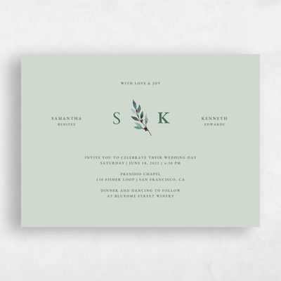 Sage, Green Wedding Invitation - Oxley Stamp