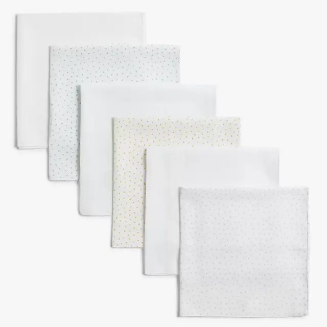 John Lewis & Partners Baby Muslin Squares, Pack of 6, Geo/Plain Mix