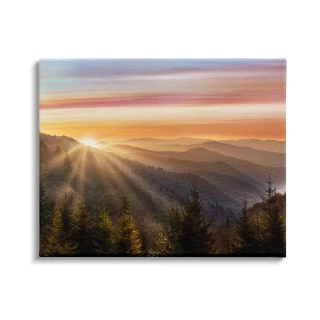 Stupell Industries Sunrise Through Mountain Forest Skyline Warm Sky Gallery Wrapped Canvas Wall Art, 24 x 30