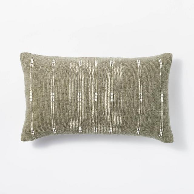 Woven Cotton Slub Striped Lumbar Throw Pillow Green/Cream - Threshold™ designed with Studio McGee