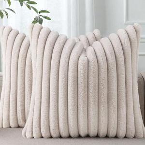 TAN Faux Fur Plush Throw Pillow Covers 18x18 Set of 2