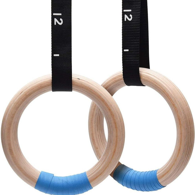 PACEARTH Gymnastics Rings Wooden Olympic Rings 1500/1000lbs with Adjustable Cam Buckle 14.76ft Long Straps with Scale Non-Slip Gym Rings for Home Gym Full Body Workout