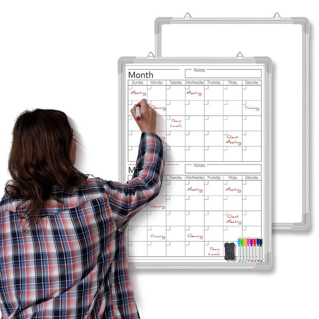 Lincia 24" x 18" Magnetic Vertical 2 Month Dry Erase Calendar for Wall Undated Horizontal Dry Erase Wall Calendar Planner Aluminum Frame Whiteboard for Home Office Projects Wall Fridge