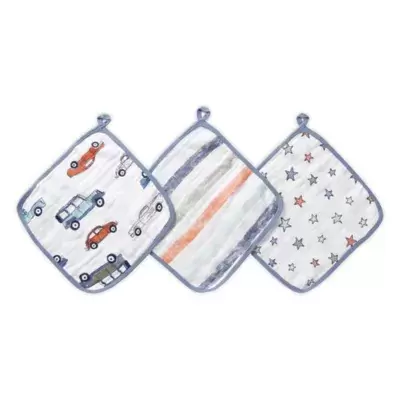 aden + anais™ essentials Hit The Road 3-Pack Muslin Washcloth Set in Blue