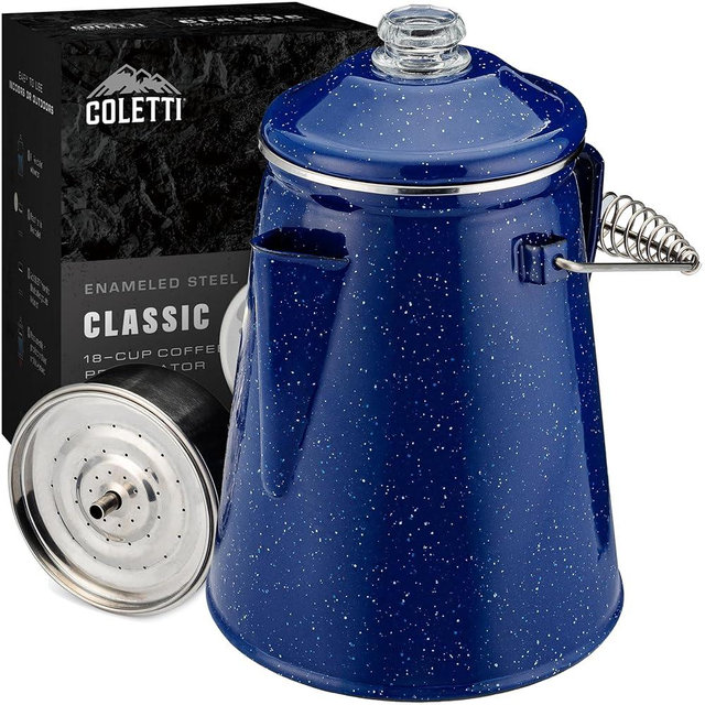 COLETTI Classic Percolator Coffee Pot — Camping Coffee Percolator, Campfire Coffee Pot – Camping Percolator for Groups — Brew for the Whole Campsite (Blue, 18 Cup)