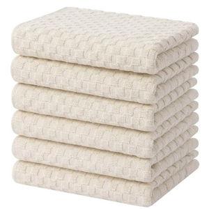 Homaxy 100% Cotton Terry Kitchen Towels(15" x 25", 6 Pack), Soft and Super Absorbent Dish Towels, 380 GSM Reusable Tea Towel with Hanging Loop, Pineapple Grid Designed, Beige