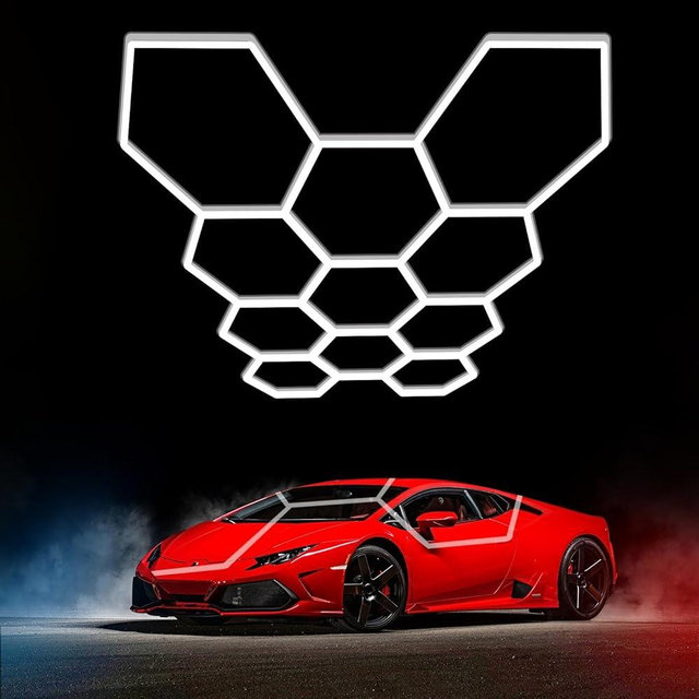 LZHOME Hexagon Garage Light Fixture 48 Packs: 52800LM Super Bright Honeycomb Led Ceiling Lights, 5000K Natural White, Hexagon Light for Garage Basement Warehouse Gym Car Detailing Shop etc