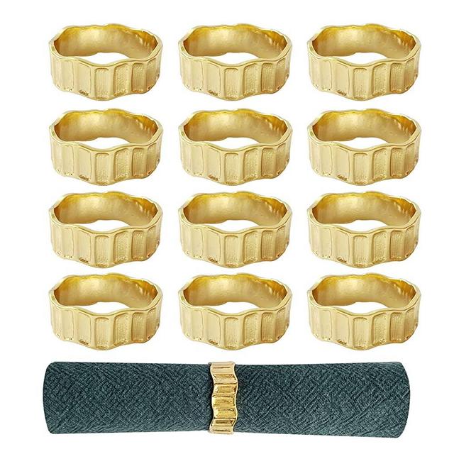 Kintyno Gold Napkin Rings Set of 12, Irregular Round Napkin Holder for Wedding,Party, Thanksgiving, Christmas, Birthday, Daily Table Decoration