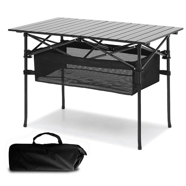 VIBZONFU Outdoor Folding Portable Picnic Camping Table, Aluminum Roll-up Table with Easy Carrying Bag for Indoor,Outdoor,Camping, Beach,Backyard, BBQ, Party, Patio, Picnic (Large)