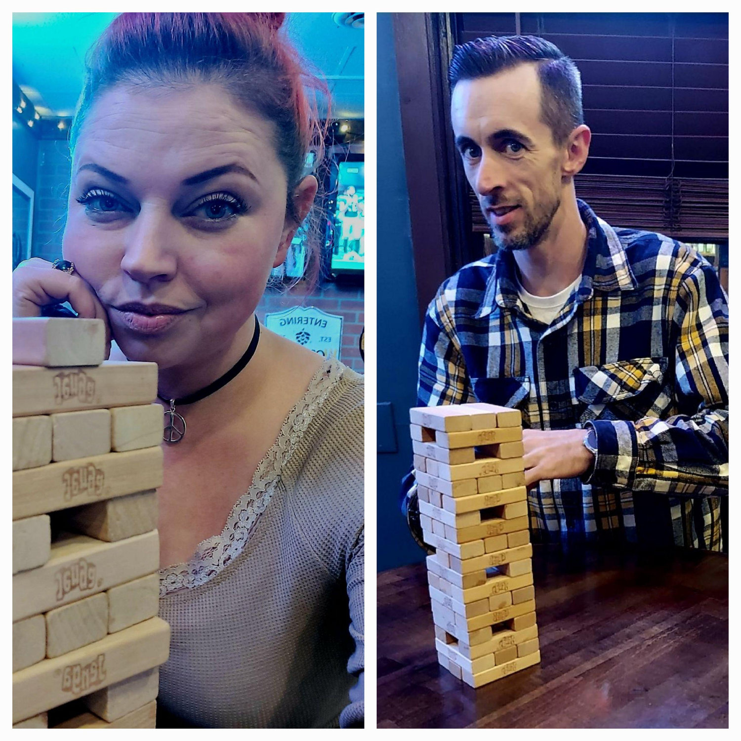 Any Jenga block on any level can be used except those from the level below the incomplete top level should not be moved. Only use one hand at a time to remove or replace a block.