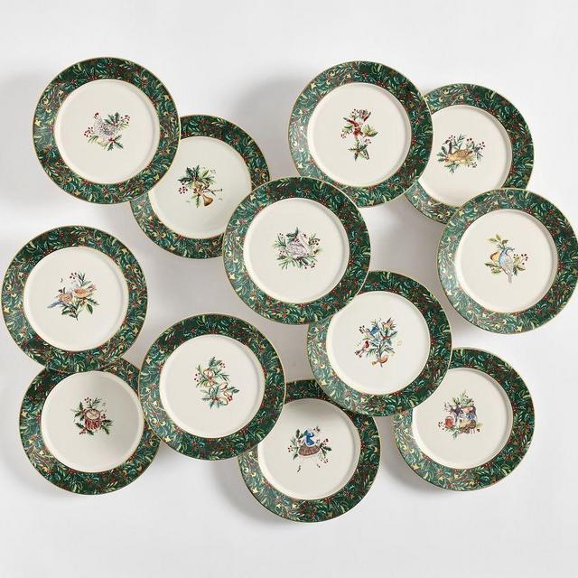 12 Days of Christmas Stoneware Salad Plates, Mixed Set of 12 - Green