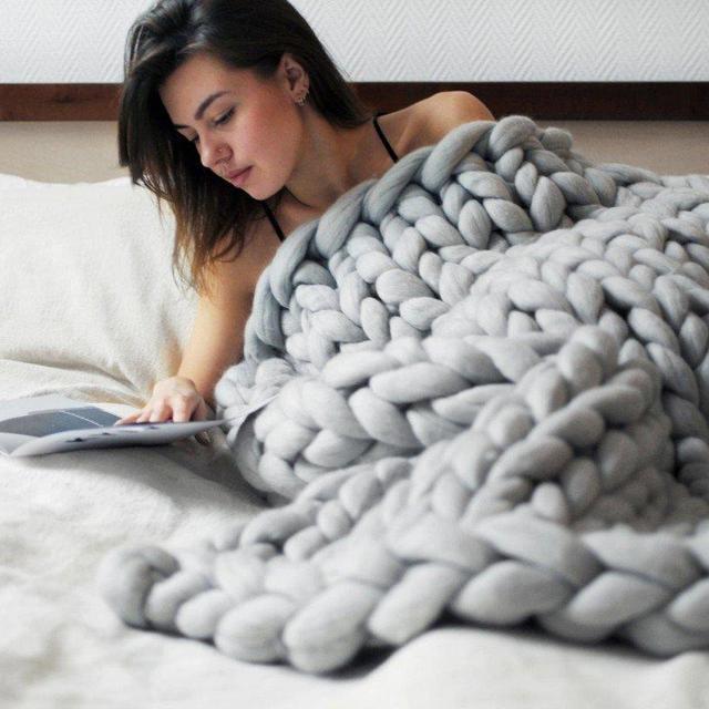 Handmade Giant Chunky Merino Wool Knit Throw | Grey